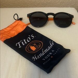 Tito's Handmade Vodka Branded Sunglasses and Pouch - Black & Orange